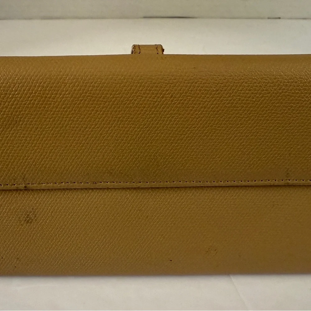 CHANEL Long Wallet Double Sided Snap‎ Button Beige Leather Authentic